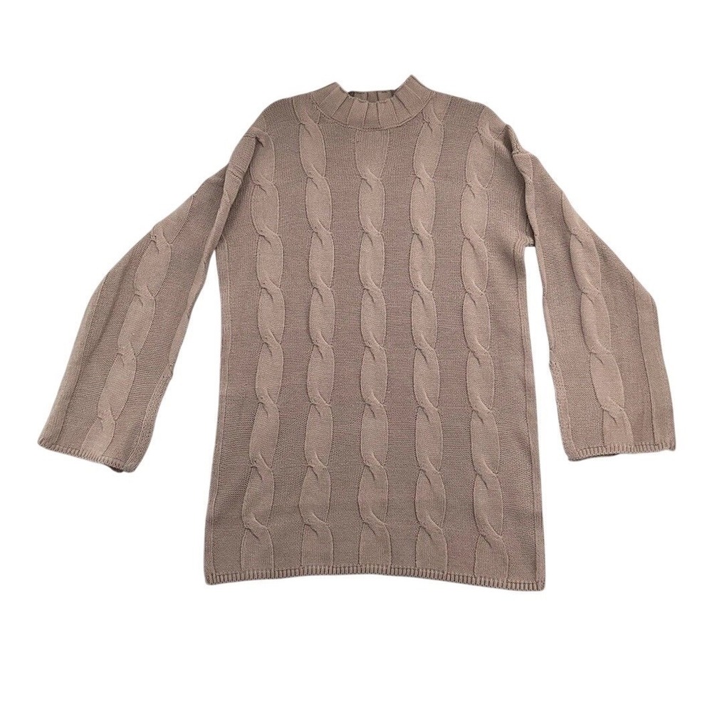 Derek Heart Cable Knit Mock Neck Sweater/Dress - Cozy & Chic Tan/Beige - Size XL